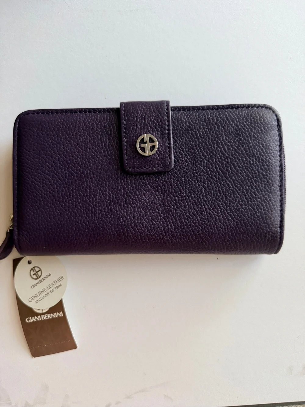 Giani Bernini Deep Purple Pebbled Leather Zip Wallet